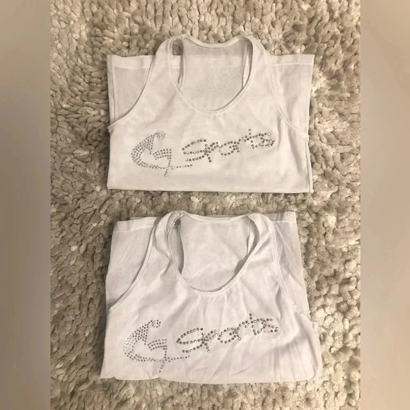Free with purchase 2 Vintage G-Sports Sheer White Bling Tank Top Size Small - Picture 1 of 6